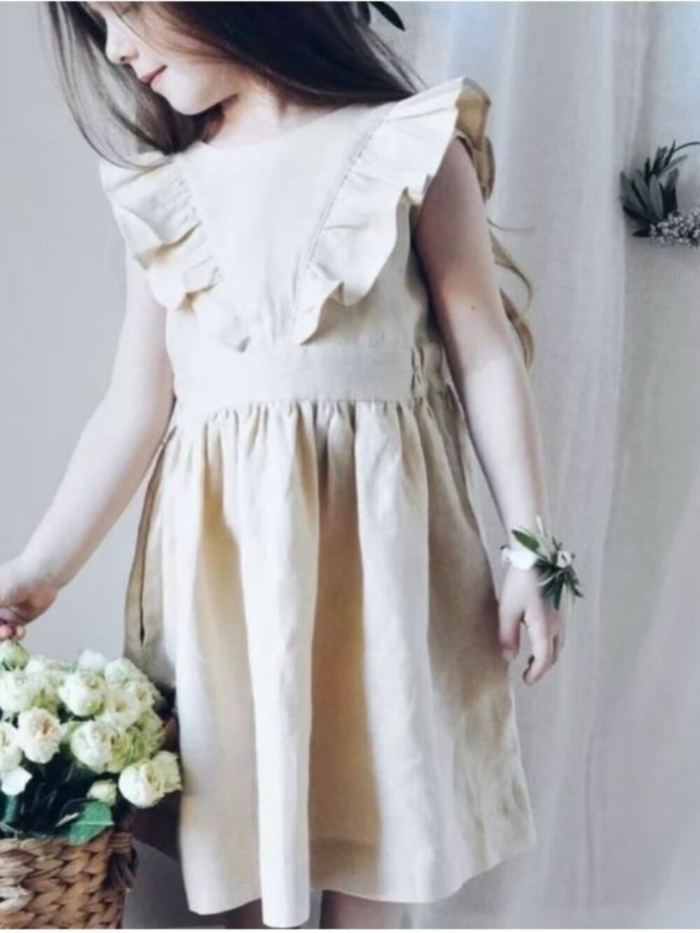 Charming Cream Kids Dress with Ruffle Details
